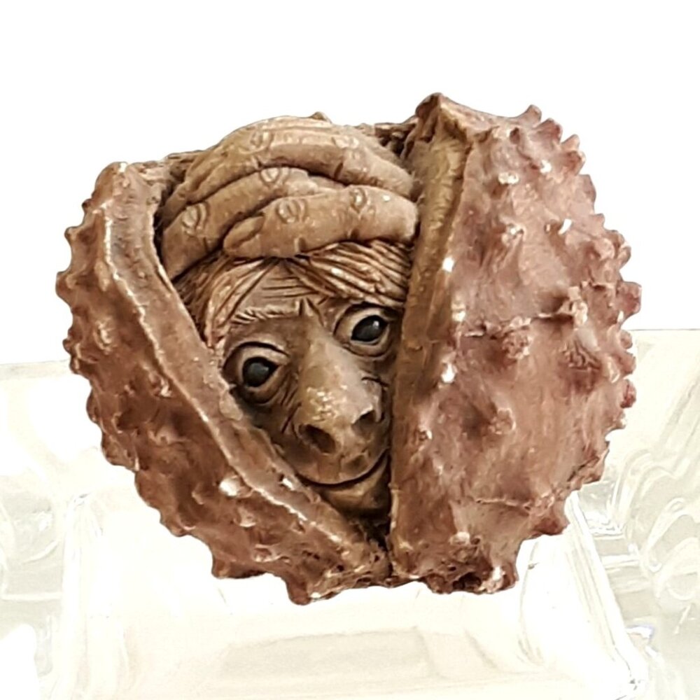 Clarecraft Mysterious Creature Peeking Out of a Chestnut Shell Fantasy Caseman